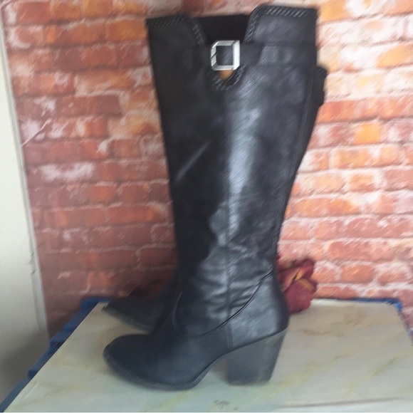 Vintage  Y2K Tall Black Chucky Heel
Almond Toe Riding Boots - Picture 5 of 11